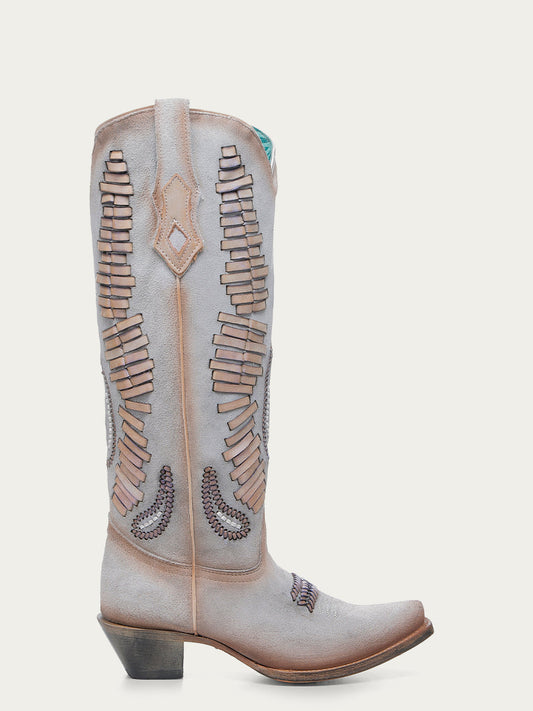 A4755 - WOMEN'S WOVEN TALL TOP WHITE SNIP TOE COWBOY BOOT