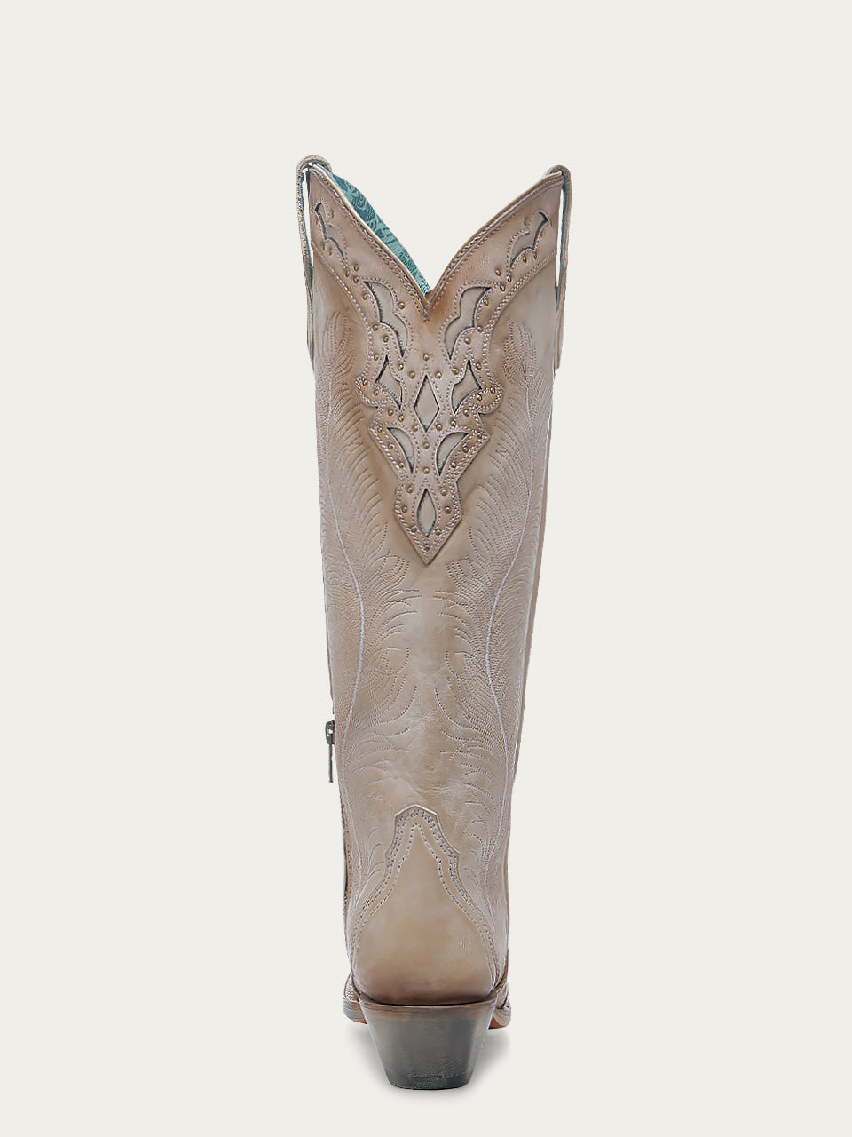 A4768 - WOMEN'S FEATHER EMBROIDERY WITH CRACKLED OVERLAY AND STUDS SAND SNIP TOE COWBOY BOOT