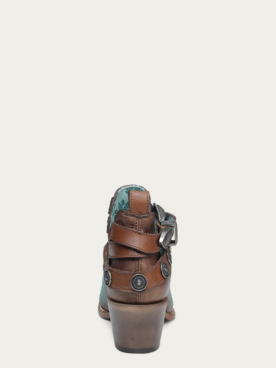 C4194 - WOMEN'S TURQUOISE EMBROIDERY, CONCHOS AND HARNESS ANKLE BROWN POINTED TOE COWBOY BOOT