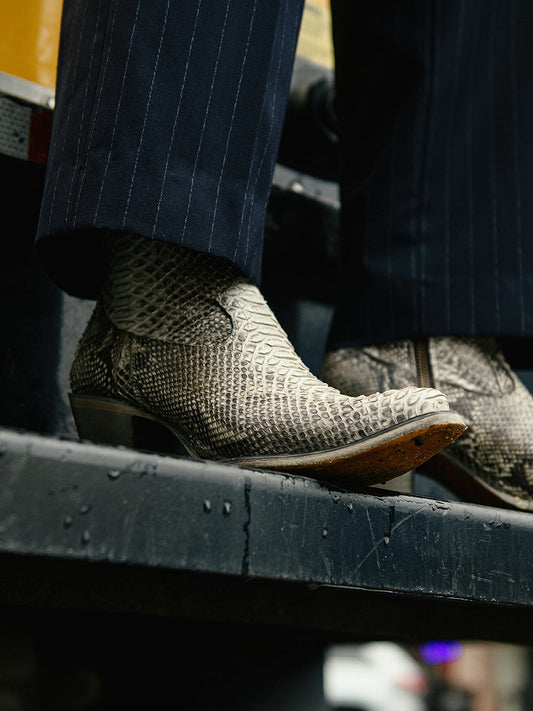 A4319 - WOMEN'S GENUINE FULL PYTHON J TOE BOOTIE WITH ZIPPER