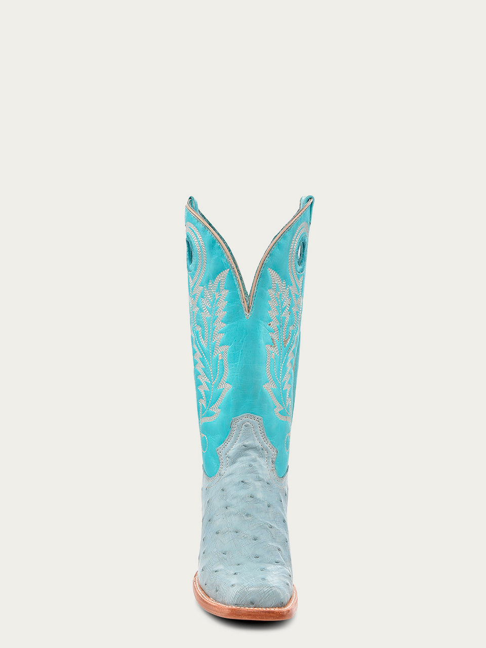 A4563 - WOMEN'S EMBROIDERY AND CUT OUT BLUE OSTRICH SQUARE TOE COWBOY BOOT