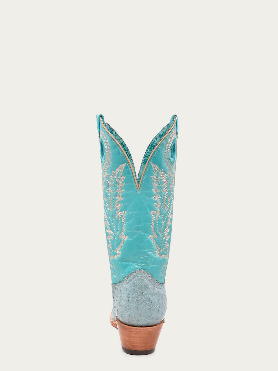 A4563 - WOMEN'S EMBROIDERY AND CUT OUT BLUE OSTRICH SQUARE TOE COWBOY BOOT