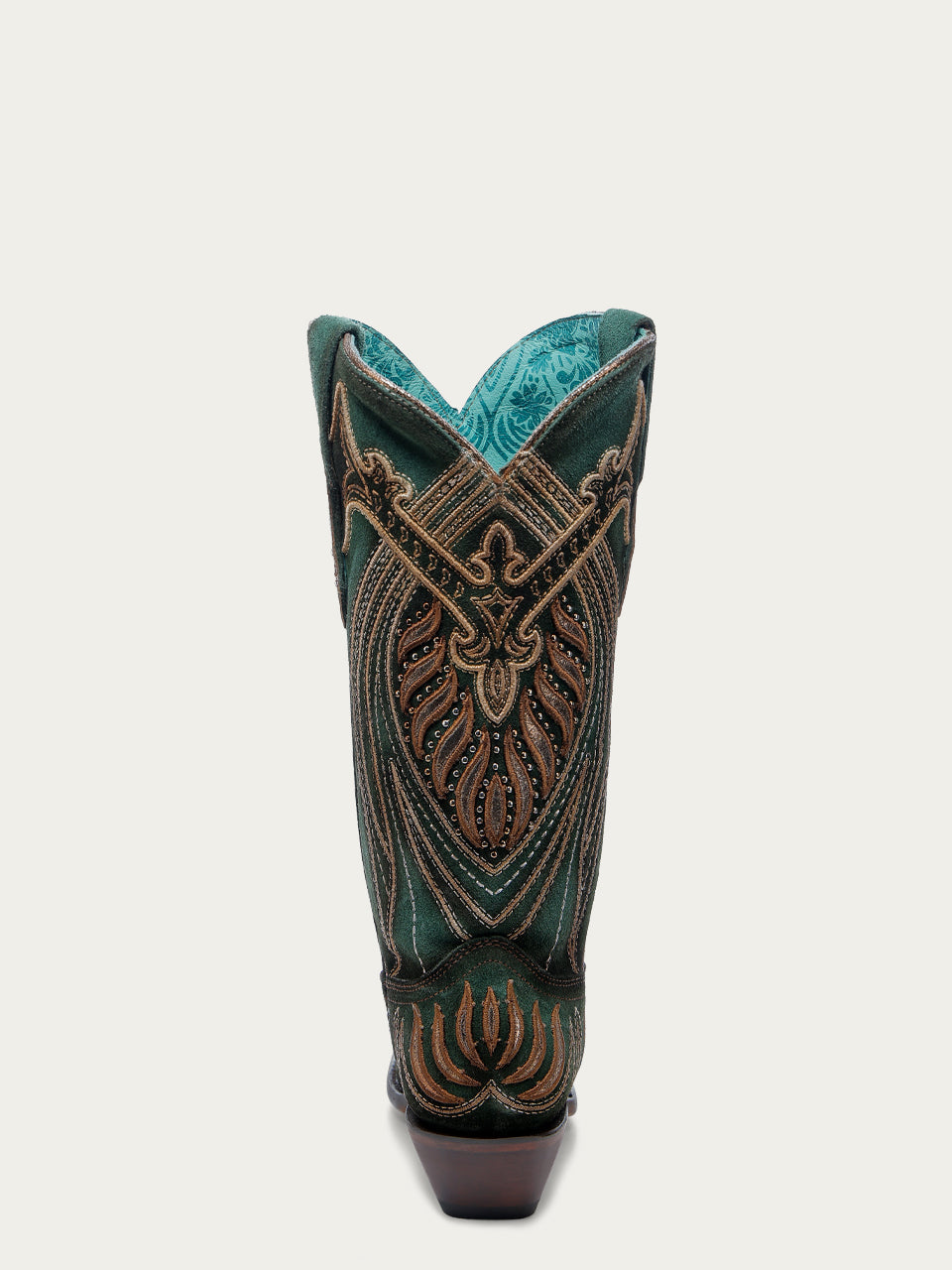 A4714 - WOMEN'S OVERLAY EMBROIDERY AND STUDS GREEN SNIP TOE COWBOY BOOTS