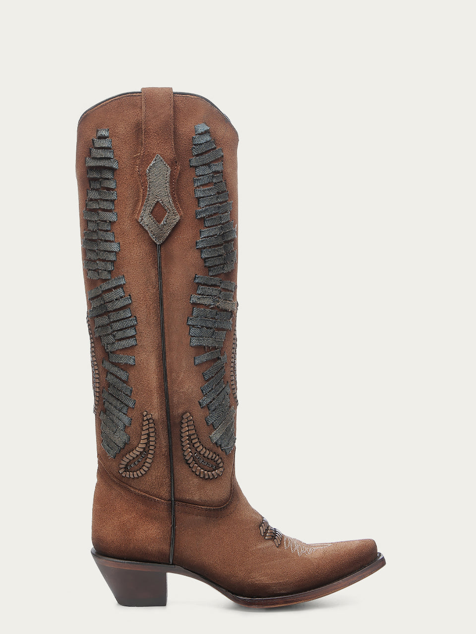 A4754 - WOMEN'S DENIM WOVEN TALL TOP COGNAC SNIP TOE COWBOY BOOT