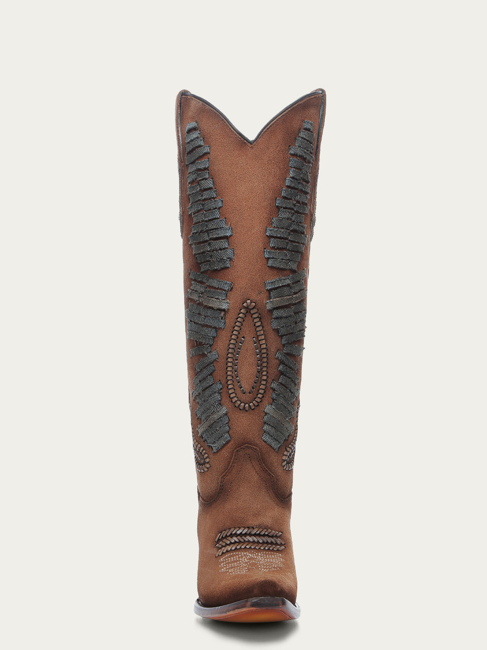 A4754 - WOMEN'S DENIM WOVEN TALL TOP COGNAC SNIP TOE COWBOY BOOT