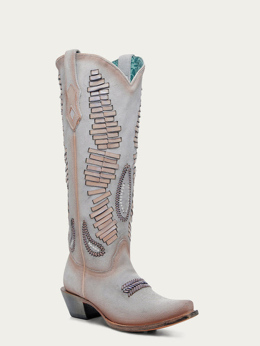 A4755 - WOMEN'S WOVEN TALL TOP WHITE SNIP TOE COWBOY BOOT