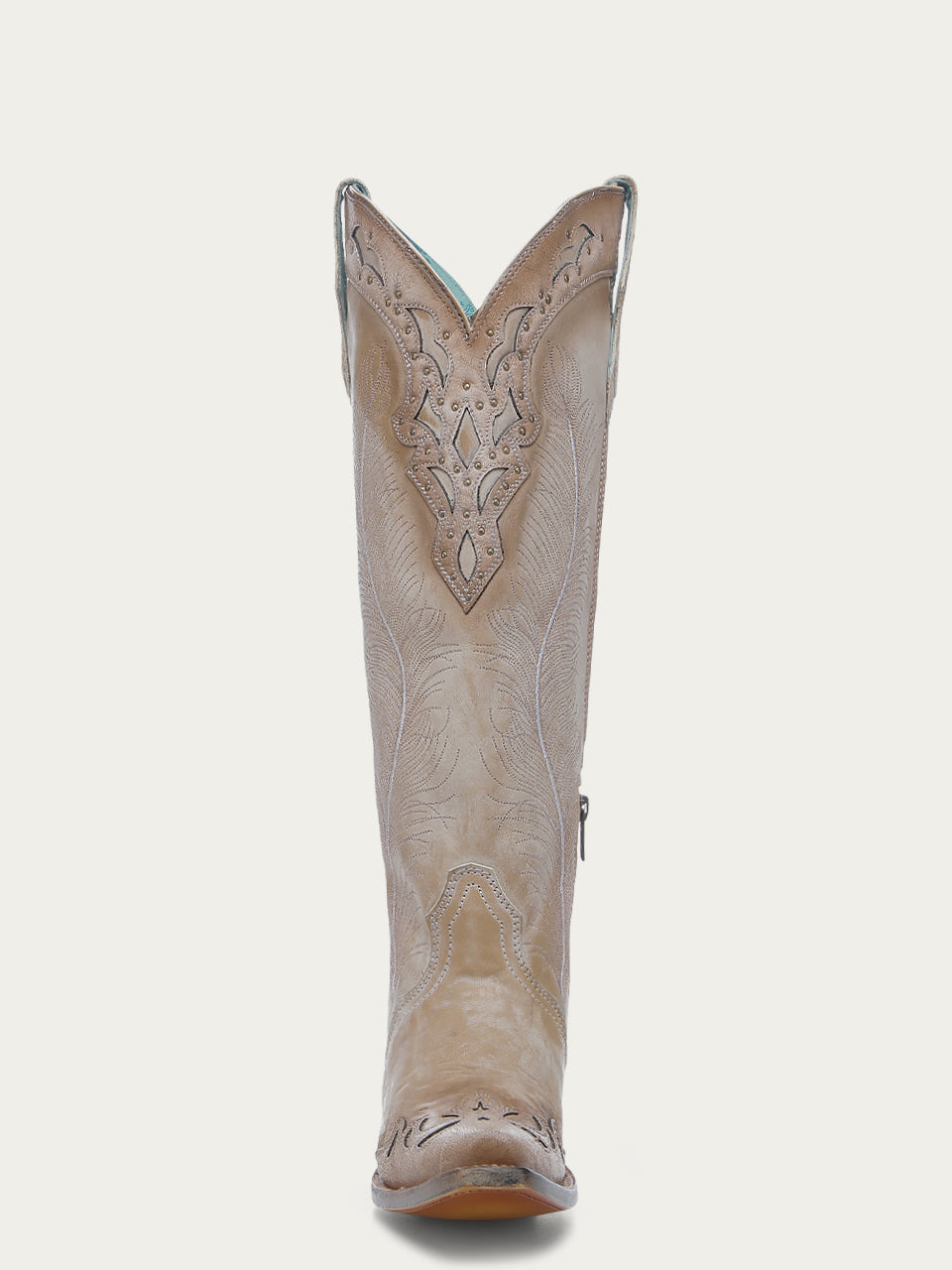 A4768 - WOMEN'S FEATHER EMBROIDERY WITH CRACKLED OVERLAY AND STUDS SAND SNIP TOE COWBOY BOOT