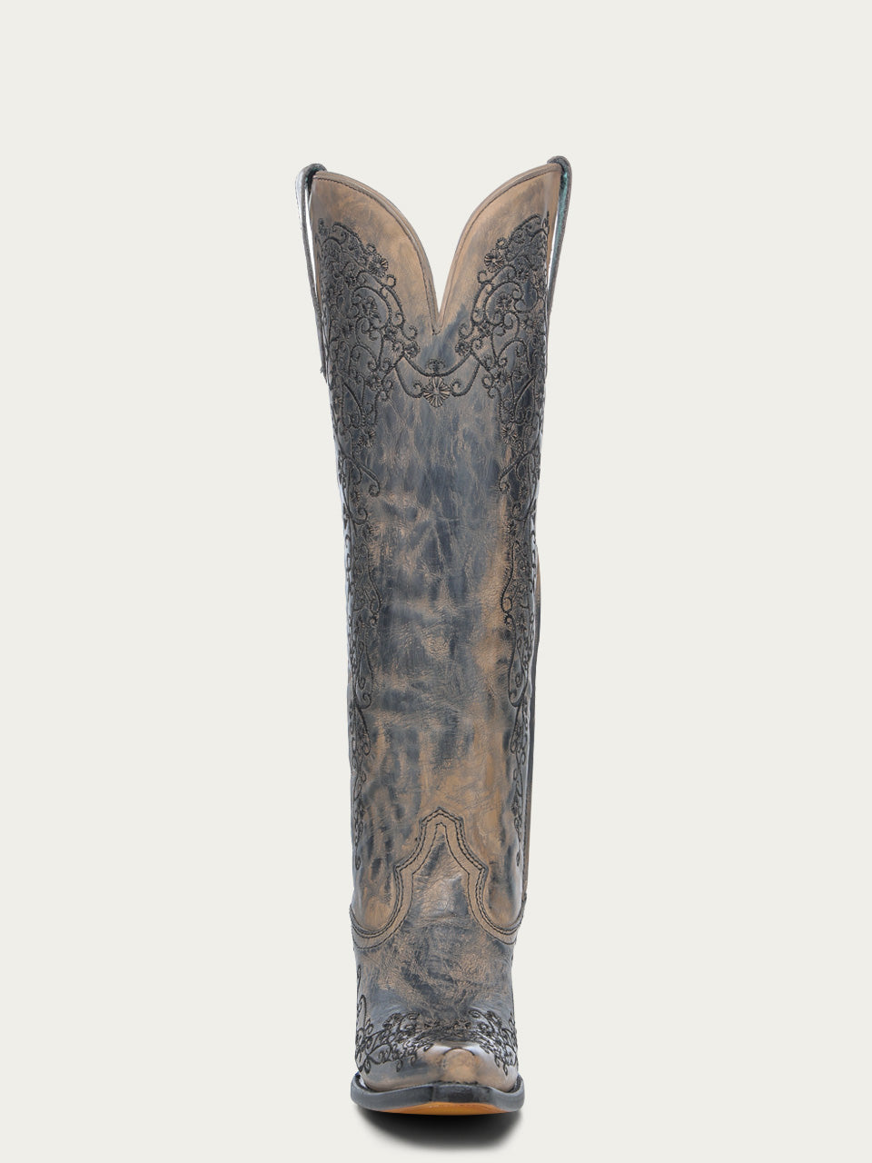 A4790 - WOMEN'S TAUPE FLORAL EMBROIDERY SNIP TOE TALL TOP COWBOY BOOT