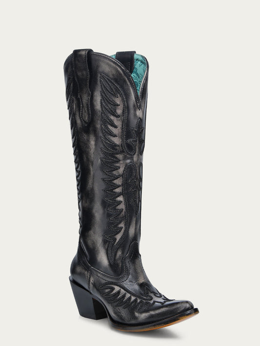 A4792 - WOMEN'S EMBROIDERY BLACKED BONE J TOE COWBOY BOOT