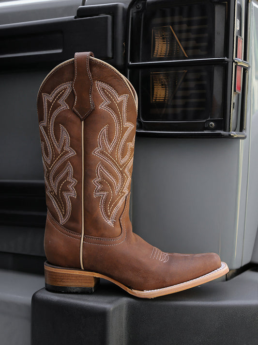 L6256 - WOMEN'S EMBROIDERY CHOCOLATE WIDE SQUARE TOE CIRCLE G COWBOY BOOT