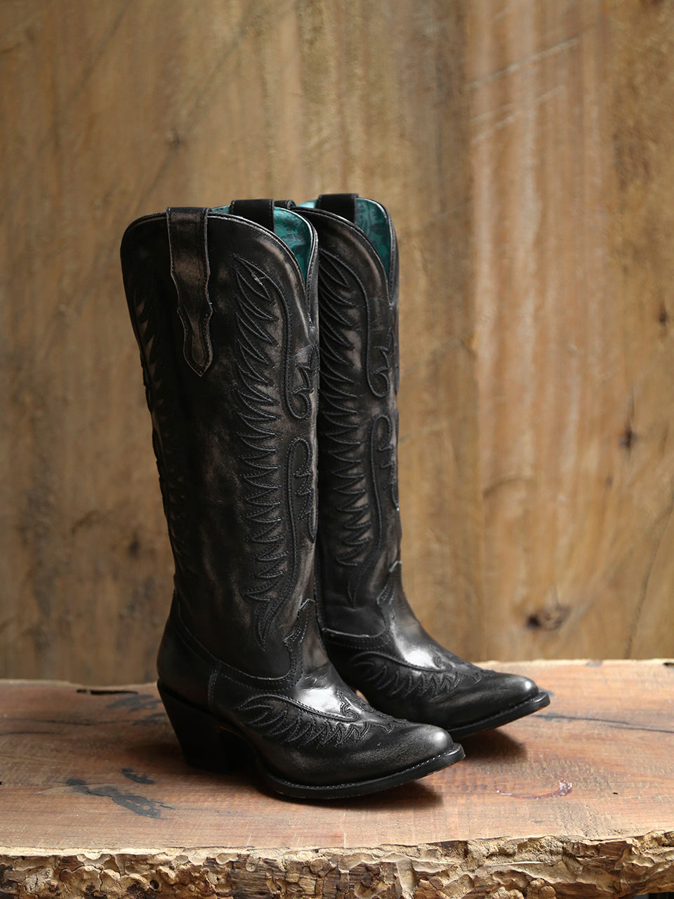 A4792 - WOMEN'S EMBROIDERY BLACKED BONE J TOE COWBOY BOOT